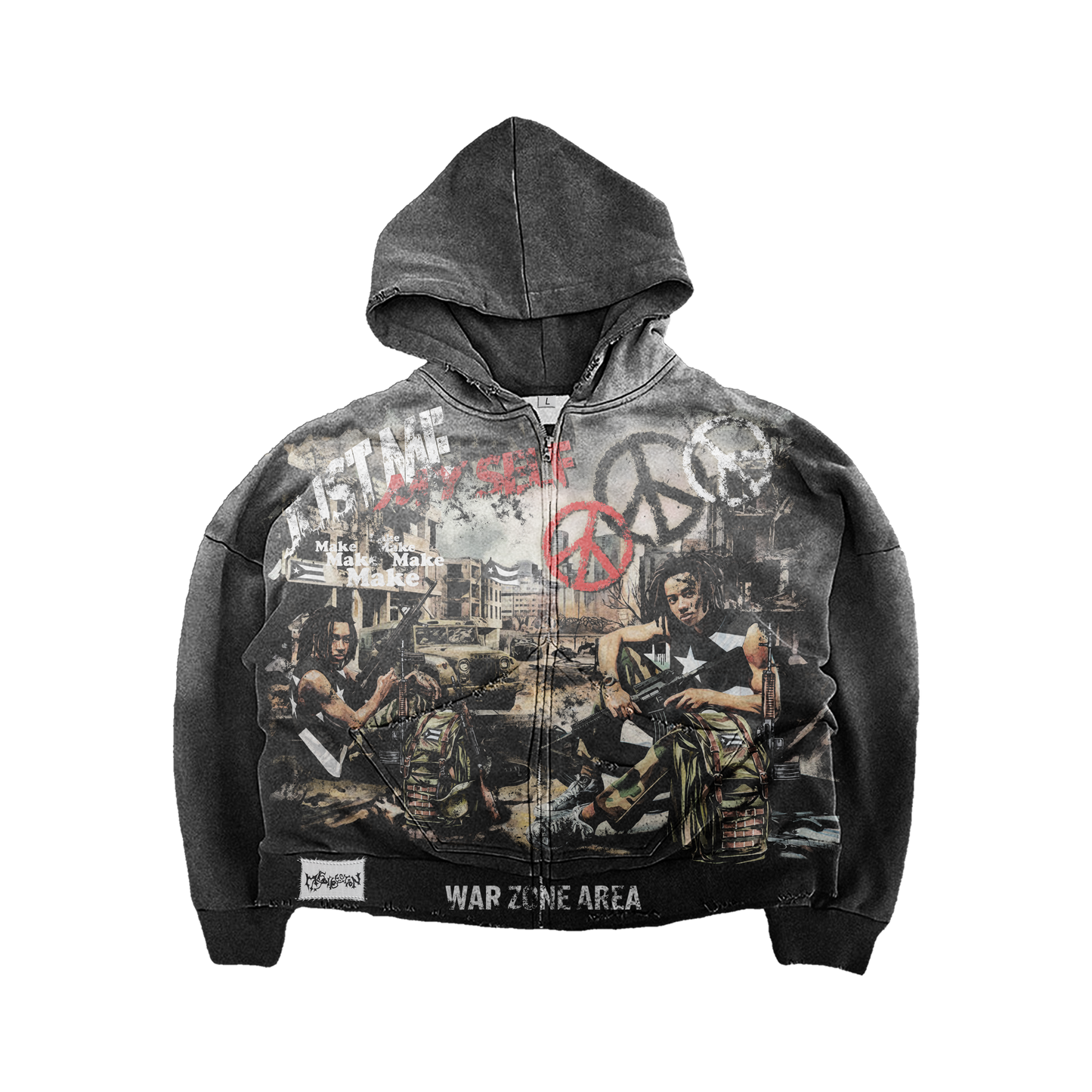 “War Time” Acid Wash Zip Up