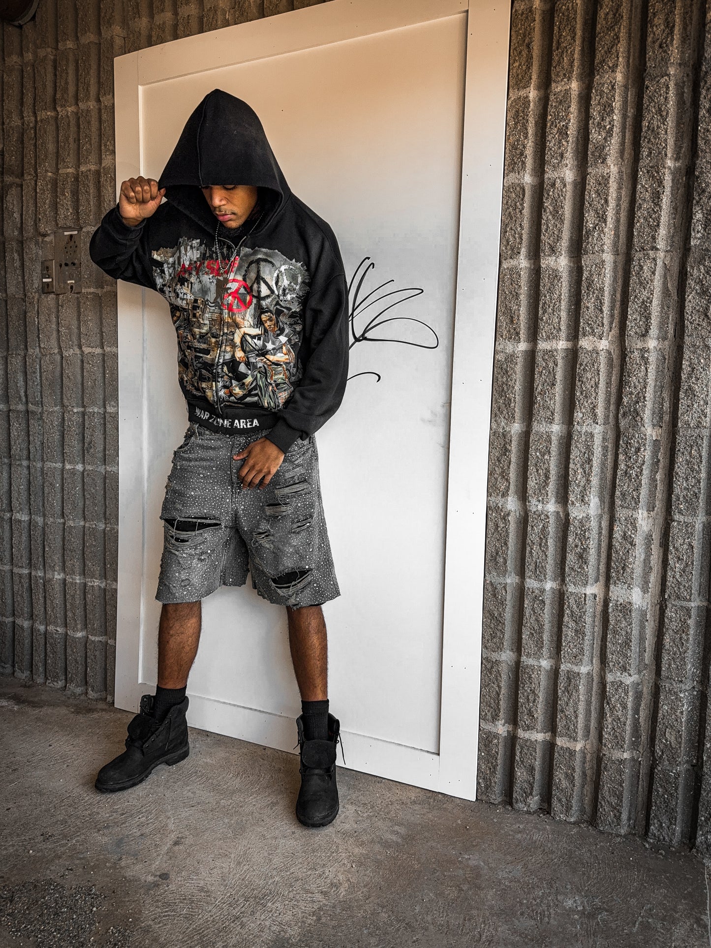 “War Time” Acid Wash Zip Up