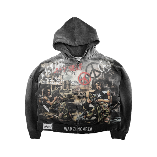 “War Time” Acid Wash Zip Up
